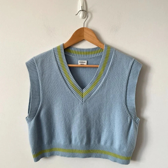 Aritzia Sunday Best Quinn Wool Blend Knit Sweater  Vest Light Blue Green Large - Picture 3 of 8